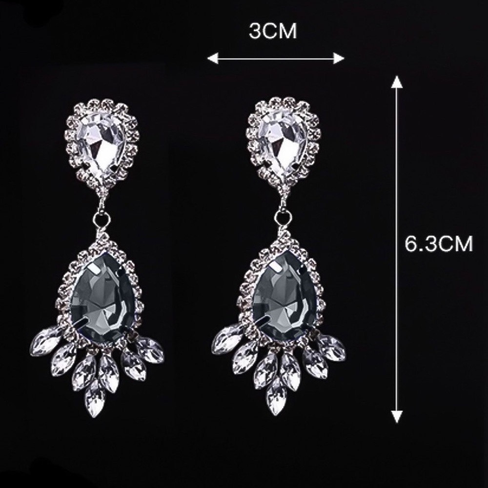 Grey Gem Silver Prom Bridal Stud Earrings - Picture 5 of 5